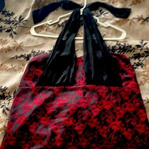Torrid 2x red w/ blk lace dressy casual halter top